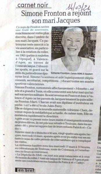 ALVA décès Simone Fronton